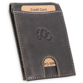 Leather bifold wallet with integrated money clip and card slots-Black
