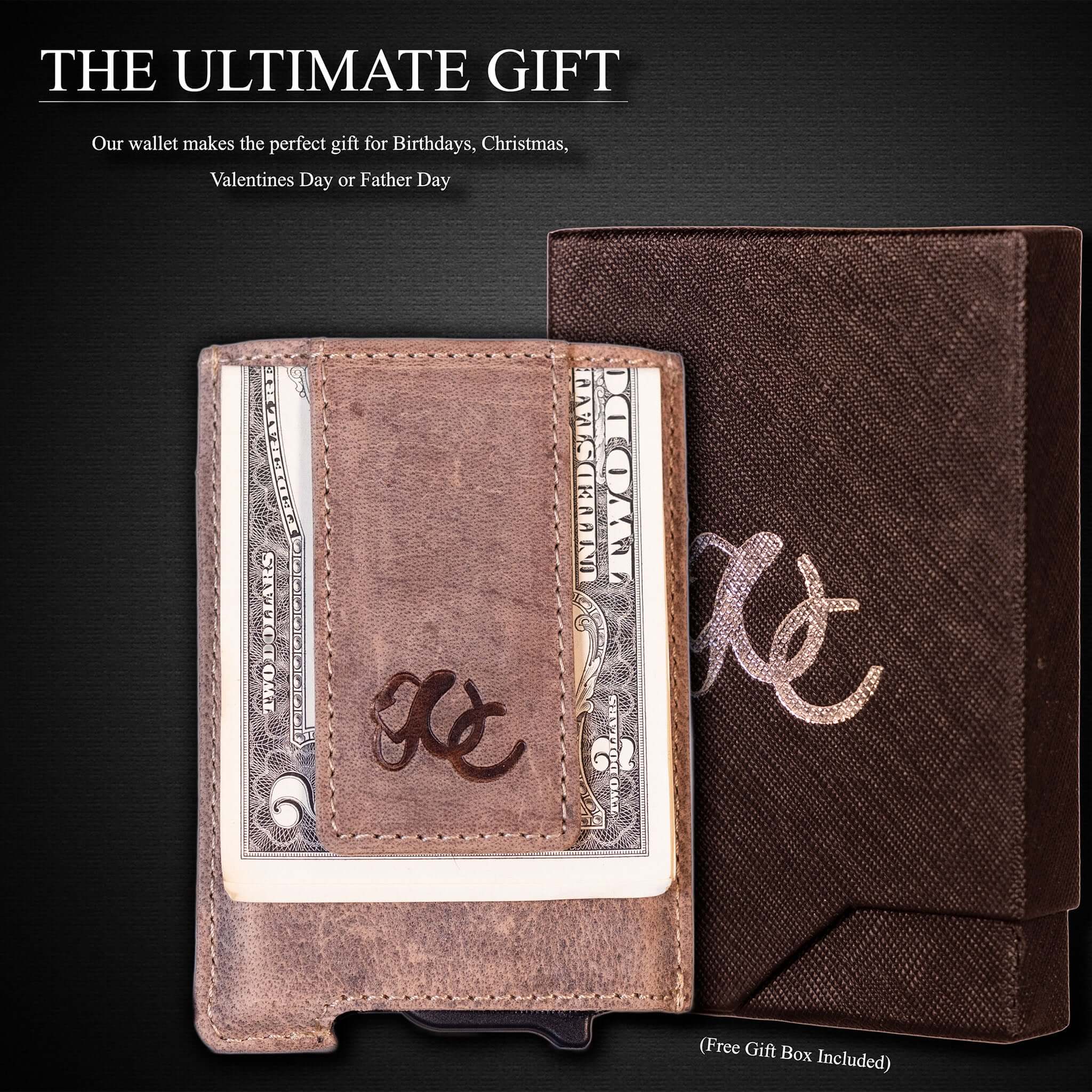 Sand pop-up wallet with strong magnetic clip, full grain leather, RFID protection, and embossed UC Leather branding
