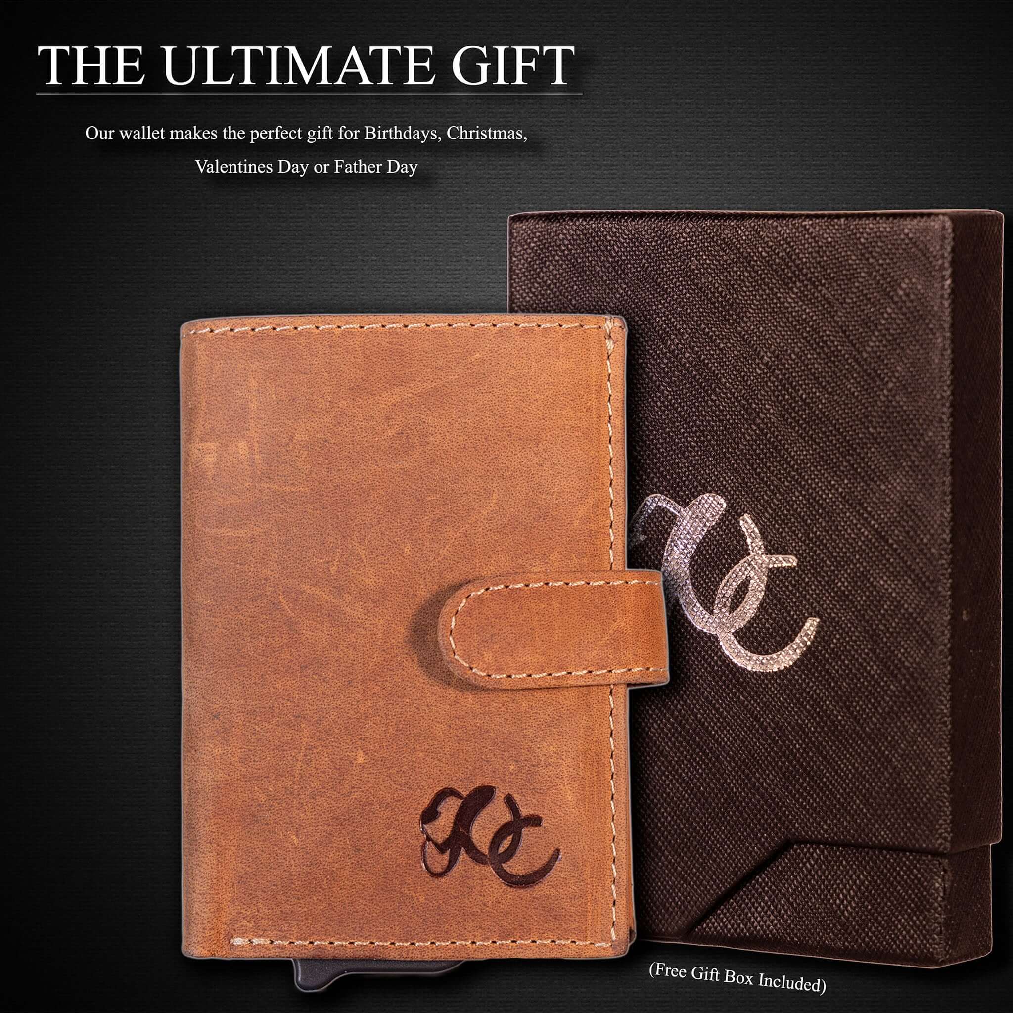 Slim leather wallet with pop-up card tray and bifold cash section-Brown