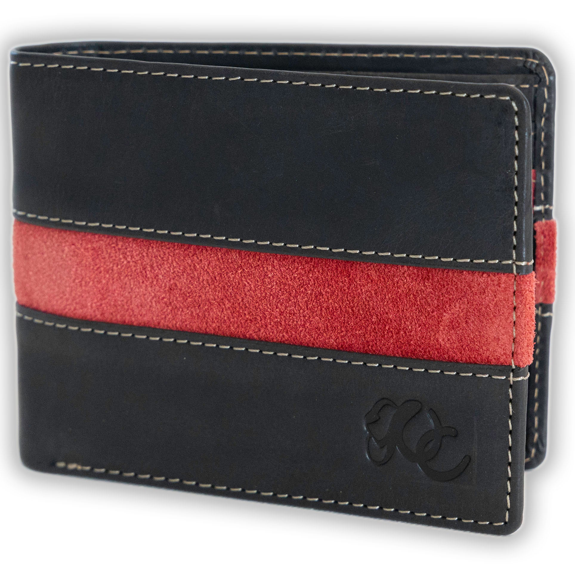 Full grain leather classic bifold wallet with RFID protection, multiple card slots, and durable rugged styling – redline firefighters