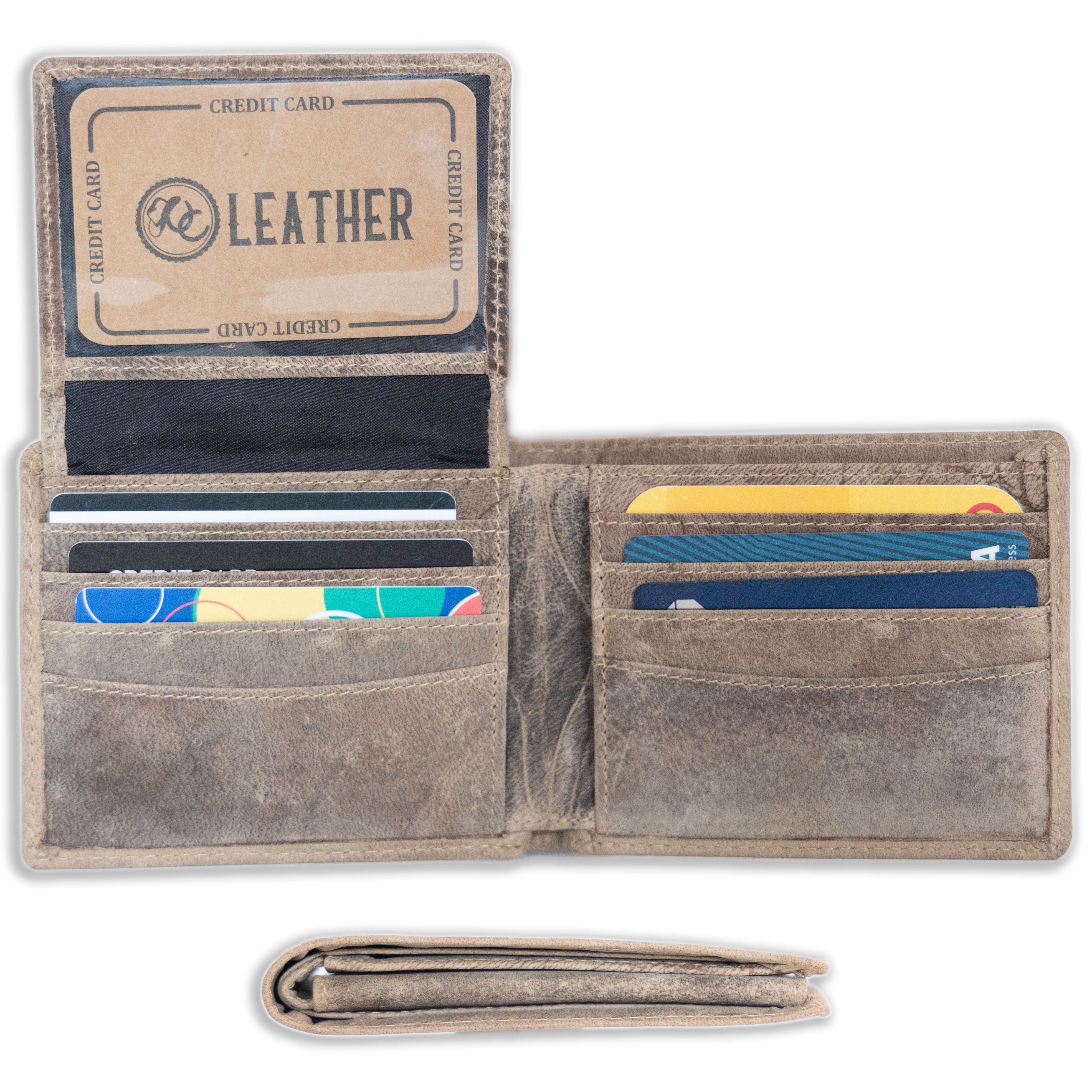 Full grain leather classic bifold wallet with RFID protection, multiple card slots, and durable rugged styling – Sand