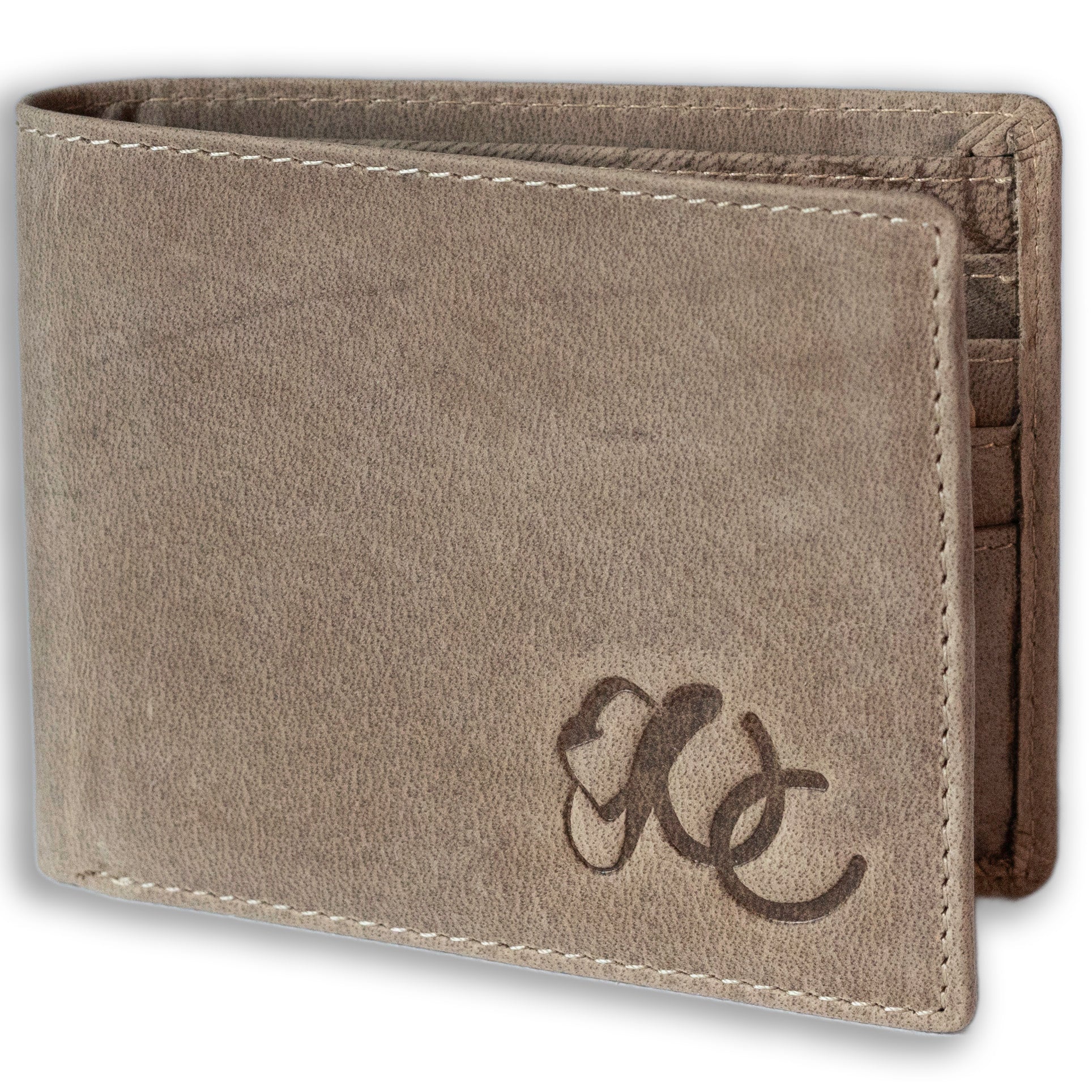 Full grain leather classic bifold wallet with RFID protection, multiple card slots, and durable rugged styling – Sand