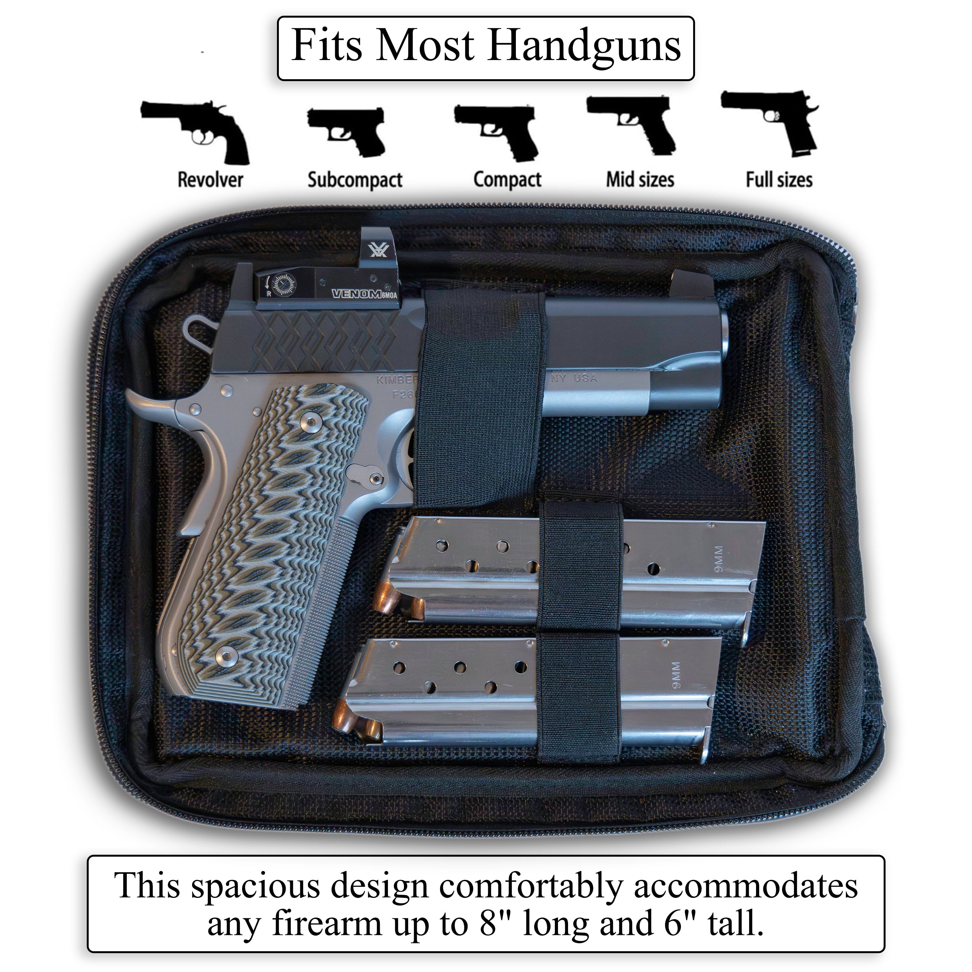 Leather Gun holster pouch for handguns up to 8 inches inside design