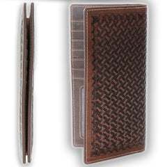 Leather rodeo wallet with tall design, full grain leather, RFID protection, multiple slots for cards, cash, and checkbook-Tooled-tall 