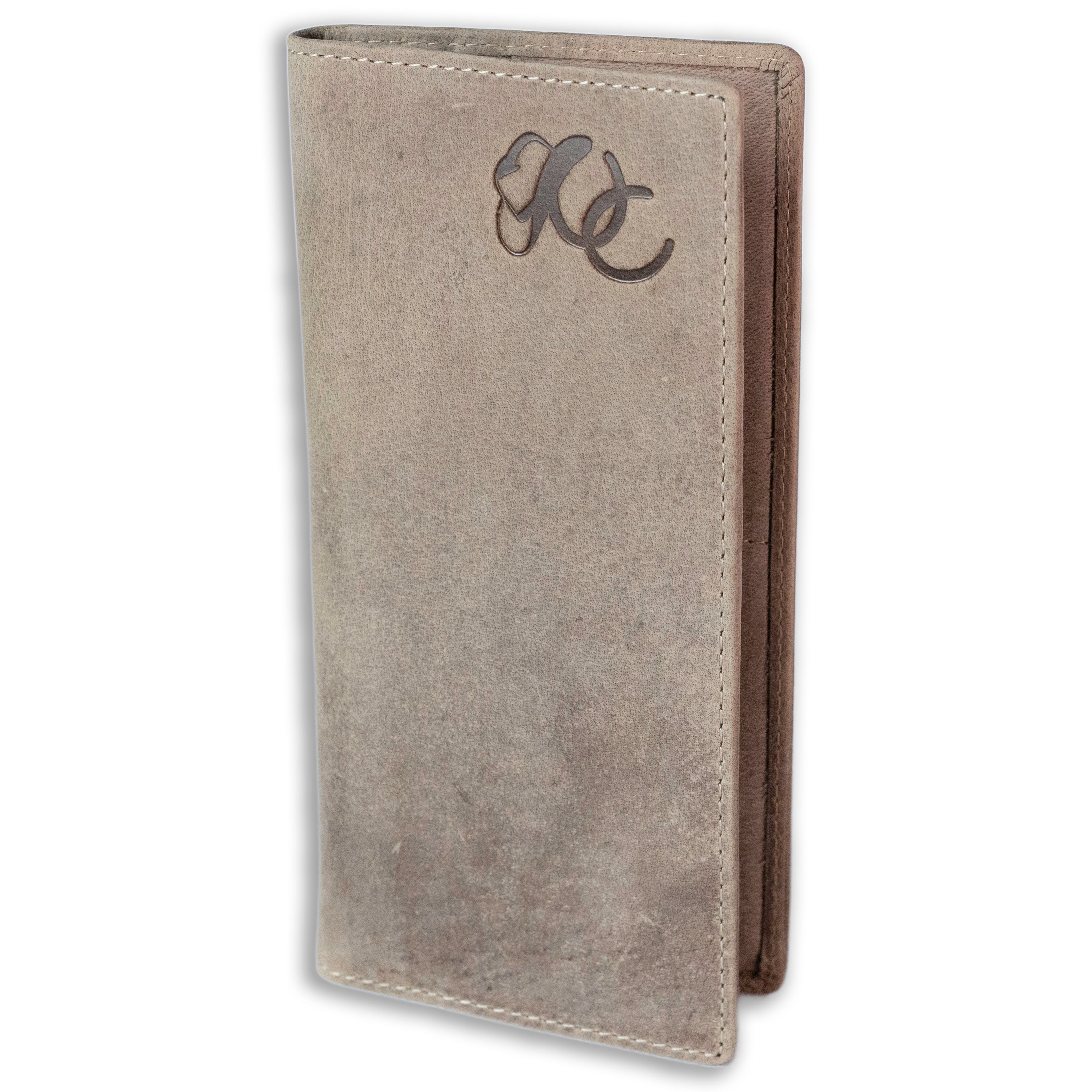 Leather rodeo wallet with tall design, full grain leather, RFID protection, multiple slots for cards, cash, and checkbook-Sand