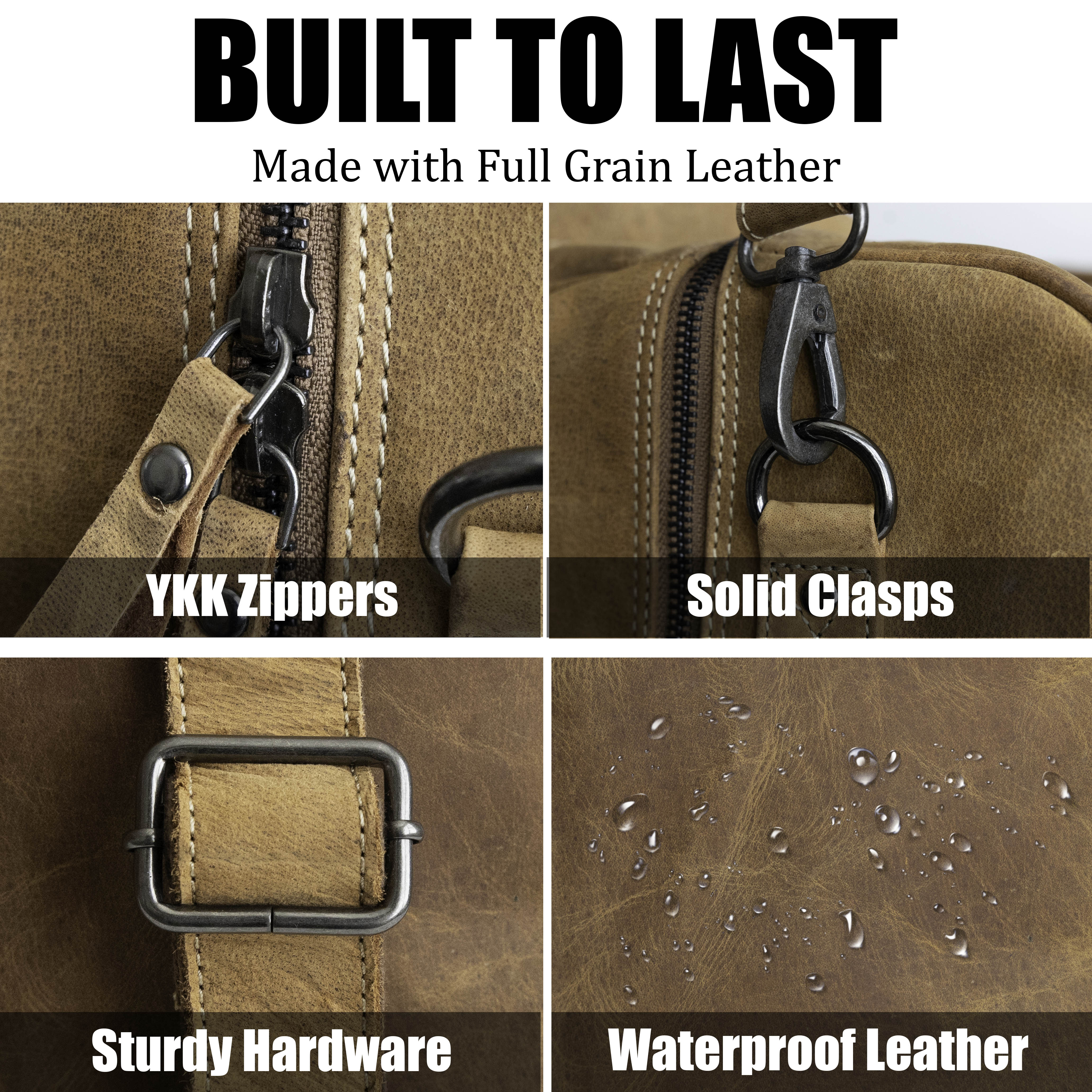 Full grain leather weekend travel bag with shoulder strap-Brown