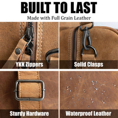 Full grain leather weekend travel bag with shoulder strap-Brown