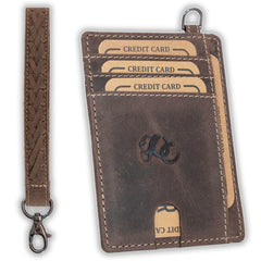 Minimalist RFID leather wallet with wrist strap- Dark Brown