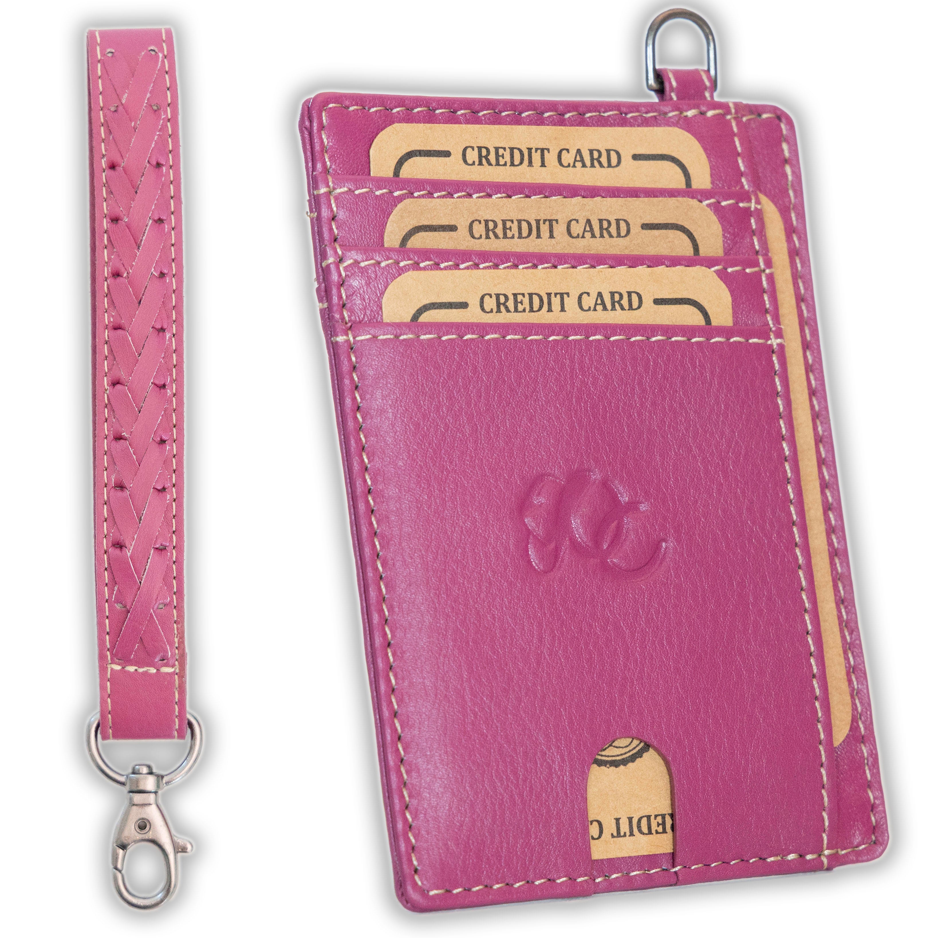 Minimalist RFID leather wallet with wrist strap- Pink