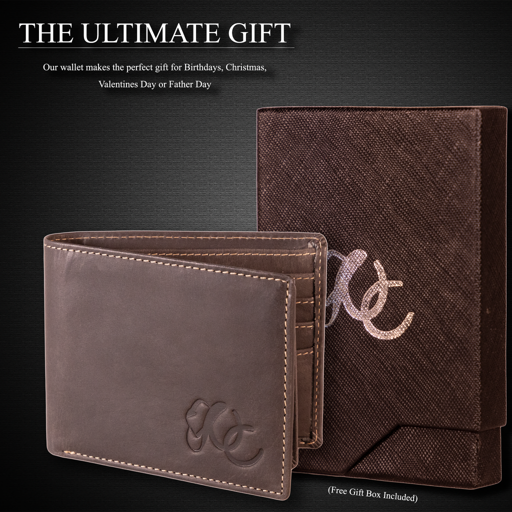 Full grain leather classic bifold wallet with RFID protection, multiple card slots, and durable rugged styling – Black-Gift Box