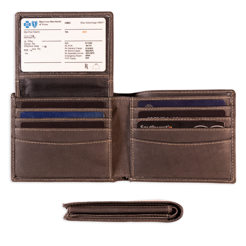 Full grain leather classic bifold wallet with RFID protection, multiple card slots, and durable rugged styling – Black