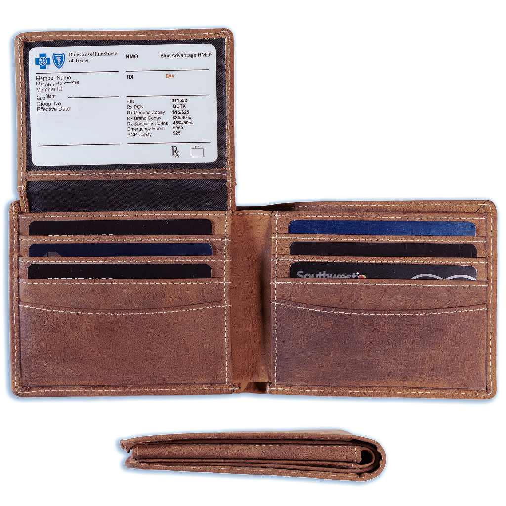 Full grain leather classic bifold wallet with RFID protection, multiple card slots, and durable rugged styling – Brown